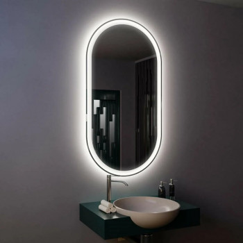 Овальное зеркало в ванную комнату с подсветкой Амати 40х70 см